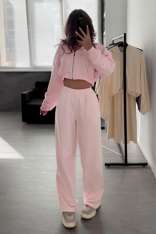 Pembe Geniş Paça Basic Kadın Eşofman Altı Mg2553 Pembe