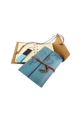 Ahşap Kutulu Mavi Deri Defter Ve Anahtarlık Set 1 Adet