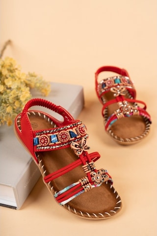 Khayt Candy Anatomik Fashion Taşlı Çocuk Sandalet Kırmızı