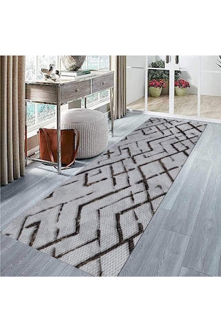 Kahve Gri Kaymaz Tabanlı Kesme Yolluk Koridor Mutfak Salon Halısı