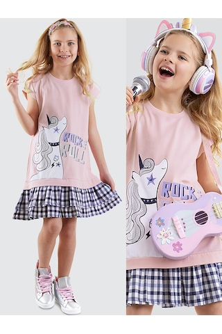 Unicorn Rock Kız Çocuk Ekose Elbise