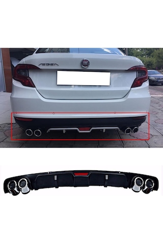 Fiat Egea Siyah Difüzör 4 Krom Egzoz Görünümlü Difizör Arka Ek Body Kit Uyumlu