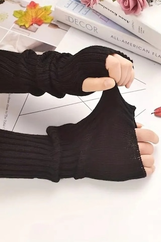 Moibody %100 Akrilik Premium Triko Örgü Hand Warmer El Isıtıcı Kolluk Eldiven Siyah Siyah