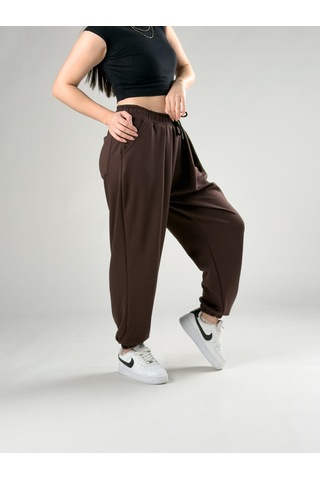 Pileli Kahve Kadın Jogger Pantolon Coc2848 Kahverengi