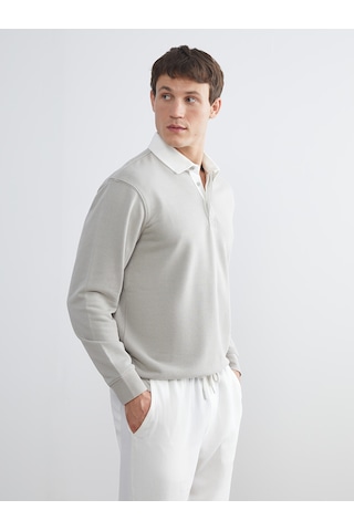 Lcw Vision Gri Kontrast Polo Yakalı Erkek Sweatshirt
