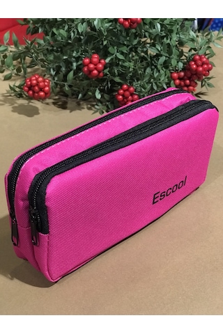 Rlx125 Escool Çift Bölmeli Fermuarlı Kalemlik Kalem Kutusu pembe
