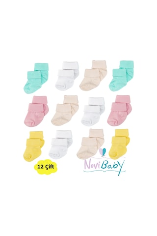 Novibaby 12'li Bambu Yenidoğan Bebek Çorap I Fresh I Kız Erkek Bebek Çorabı Çok Renkli