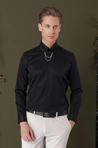 Efor Gk 710 Slim Fit Siyah Klasik Gömlek Siyah