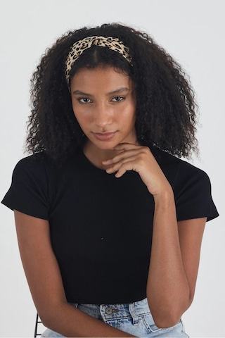 Siyah Kısa Kol Bisiklet Yaka Vücuda Oturan Kaşkorse Crop + Bandana Set %100 Pamumklu, Esnek Rahat Siyah-leopar