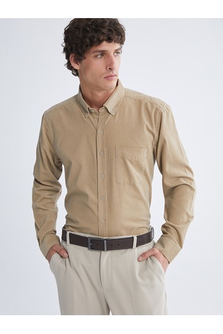 Lcwaıkıkı Classic Bej Regular Fit Uzun Kollu Kadife Erkek Gömlek