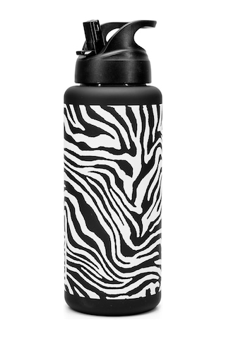 Büyük Su Matarası Tritan Pipetli Su Şişesi Zebra Spor Matarası Suluğu Bpasız 1000 Ml Siyah 0112 Beyaz