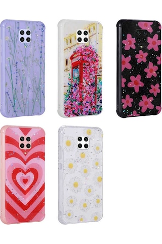 Kilifone - Redmi Note 9s Uyumlu Kılıf Simli Desenli Kamera Korumalı Parlak Popy Kapak - Kulübe - T23655
