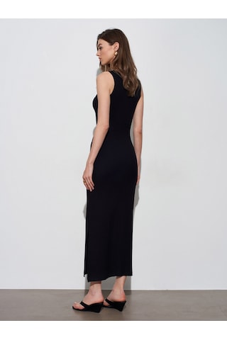 Dilvin 91652 Fitilli Midi Elbise-siyah