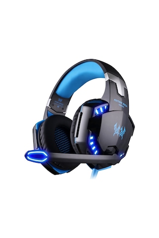 Mufunye Kotıon Each G2000 Kablolu Oyun Kulaklığı 50mm Sürücü 360 Surround Ses Gürültü Engelleme Mikrofon Işıklı Siyah-mavi