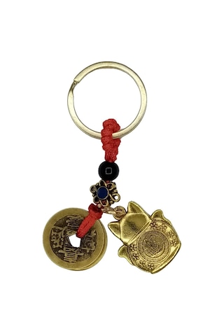 Çin Feng Shui Şans Ve Bereket Parası Maneki Neko Metal Anahtarlık