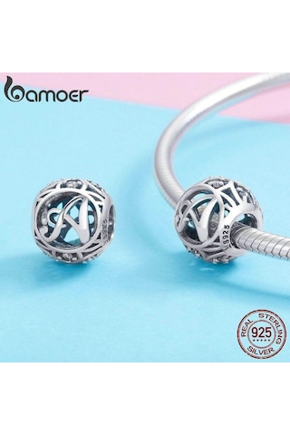 Bamoer Otantik 925 Ayar Gümüş Vintage Charm A'dan T'ye 26 Harf, Temizle Cz Alfabe Boncuk Fit Bilezikler A