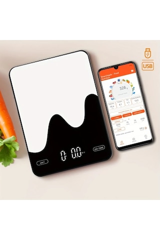 Honeybeeshop Beyaz 1 Adet Akıllı Dijital Gıda Tartısı Besin Hesaplayıcılı Usb Şarj Edilebilir 0 1oz 9 98kg Diyet Yönetimi Aracı Modern Mutfak Tartısı Beyaz