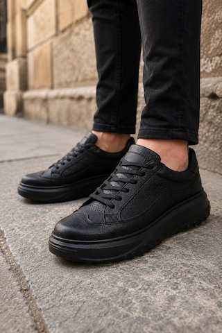 Mevese Ventoy Erkek Bağcıklı Cilt Günlük Sneaker Ayakkabı Siyah