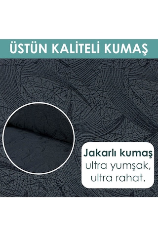 Jakarlı Sehra Desen 3 3 1 1 Lastikli Kanepe Örtüsü Lastikli Koltuk Örtüsü Koltuk Kılıfı Takımı Antrasit
