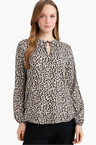 Defacto Regular Fit Bisiklet Yaka Leopar Desenli Uzun Kollu Bluz N1809az26sper103 Ekru-er103