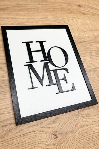 Ahşap Çerçeveli 2 Katmanlı Home Yazılı Mdf Duvar Tablosu Siyah 25x20 Cm