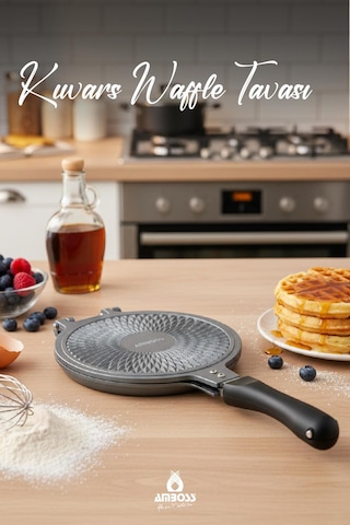 Kuvars Ocak Üstü Döküm Waffle Tavası 20 Cm Siyah Kuvars Ocak Üstü Döküm Waffle Tavası 20 Cm Siyah