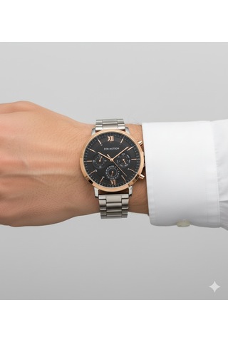 For Motion Erkek Kol Saati Altın Renk, Siyah Kadran - Fm.13507fm.02, 2 Yıl Garantili Bakır