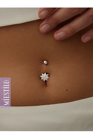 Miestilo 925 Ayar Gümüş Taşlı Göbek Piercingi, Çiçekli 162693885 Beyaz