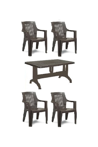 Buyukarısoy Elegance Rattan Efektli Plastik Sandalye + 70X120 Plastik Masa Tk