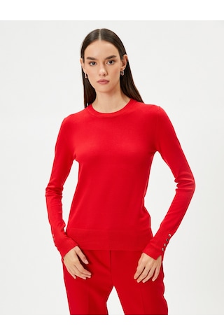 Koton Triko Kazak Bisiklet Yaka Kolları Düğmeli Regular Fit Kırmızı 4wak90131ht Kırmızı