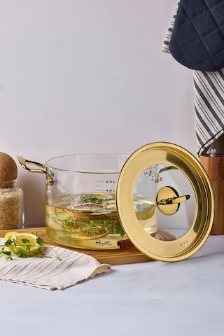 Logan Gold Kapaklı 4,5 L Cam Tencere 20x17 Cm Şeffaf