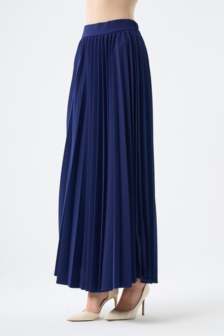 Basic Örme Pliseli Krep Lacivert Etek 001