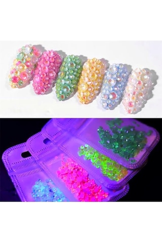 Hacimsel Neon Kristal Taş Pembe - 3d Parlak Nail Art Tırnak Süsü