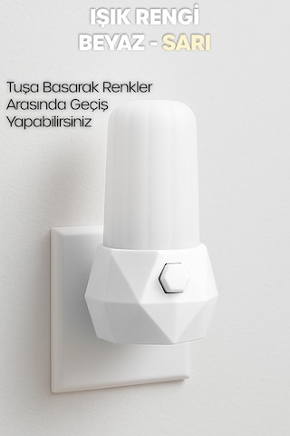 Gece Lambası Prizma Tip 2 Mod Sarı-beyaz Işık Tuşlu Koridor Hol Işığı Uyuma Işığı Beyaz Gc07 Beyaz