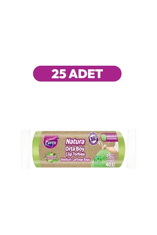 Natura Büzgülü Çöp Torbası 15'li Orta Boy 55 X 60 Cm 25'li Paket