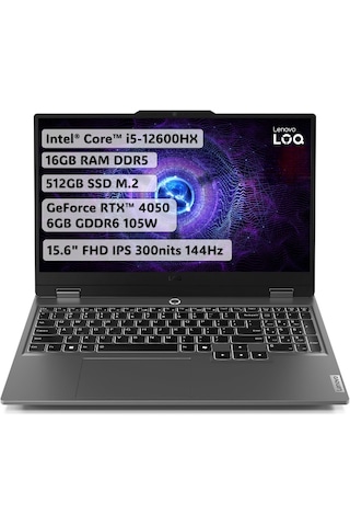 Lenovo LOQ 15IAX9 83GS00L5TR i5-12600HX 16 GB 512 GB SSD RTX4050 15.6" Free Dos Dizüstü Bilgisayar