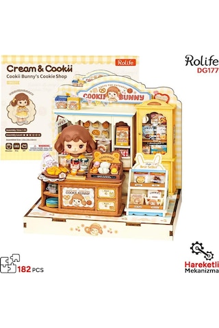 Rolife Dg177 Kurabiye Dükkanı Cookii Bunny's Cookie Shop Dıy Minyatür Maket Model Set Mini Dollhouse 3d Model Kit Detaylı Dekoratif Hobi Seti 3d Puzzle Tiny House