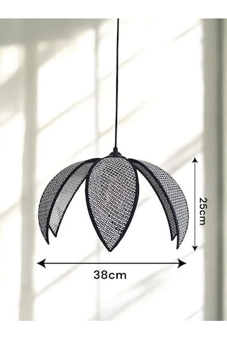 Modern Hazeran Görünümlü Yapraklı Çiçek Şeklinde Bohem Rustik Avize - Siyah Siyah