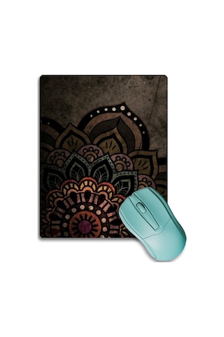Sonictouch Mandala Desenli Kahverengi Çiçekli Kaydırmaz Gaming Oyuncu Dikişsiz Mouse Pad/ped 17x21cm