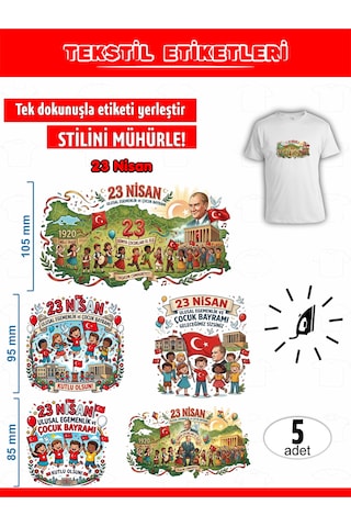 Ütü İle Yapışan Kıyafet Etiketi 23 Nisan 5li Set Karışık