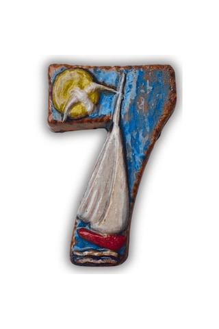 El Yapımı Deniz Temalı Seramik Kapı No.7 - 8x13 Cm - Akdeniz/ege Ruhu - Dekoratif Ev, Villa, Site Girişi, Dış Mekan Ve Apartman Girişi -