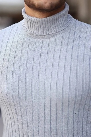 Zenna Tarz Erkek Balıkçı Yaka Tam Boğazlı Kalın Fitilli Regular Fit Triko Kazak - Gri