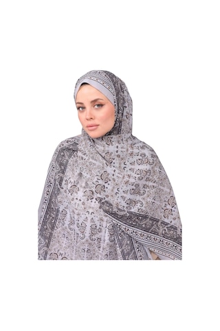 Premium Lux Original Etnik Desen Şal Vual İpek, 1. Sınıf, Hafif, Rahat, Şık, Tesettür Giyim Gri