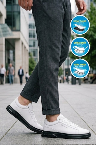 Walkway Erkek Beyaz-siyah Bağcıklı Kalın Taban Erkek Casual Ayakkabı Sneaker 8078 Dashor M