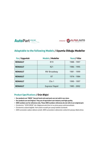 Renault R7, R9, Clio1, R19,r21, Rapid İçin Cam Açma Kolu