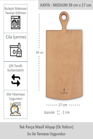 Yekpare Masif Ahşap Sunum Tahtası Kesme Tahtası Kayın Medium 10