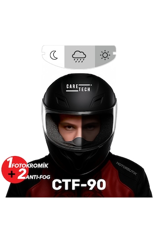 Caretech Buğu Önleyici CTF-90 Motosiklet Kask Cam Fotokromik Film