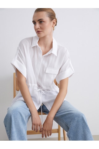 Lcwaıkıkı Classic Beyaz Modal Karışımlı Oversize Kadın Gömlek