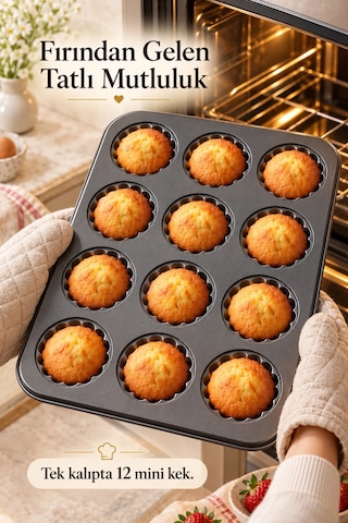 Tilbe Home 2'li Gül Kabartma 12'li Muffin Kalıbı Yapışmaz Cupcake Kek Kapsül Brownie Fırın Tepsisi P Siyah