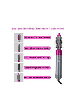 Pratik Pro Hava Üflemeli Saç Düzleştirici Şekillendirici 5in1 Saç Bakım Seti Hot Air Styler 5 İn 1